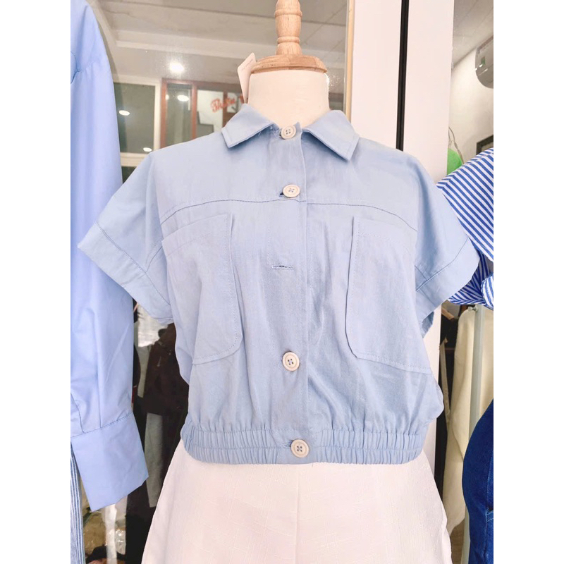 Áo sơmi croptop chun eo siêu xinh