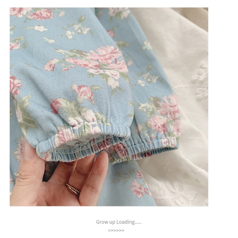 Váy đầm denim cổ sen hàng Quảng châu hoạ tiết hoa nhi phong cách Hàn cho bé từ 1-6 Tuổi