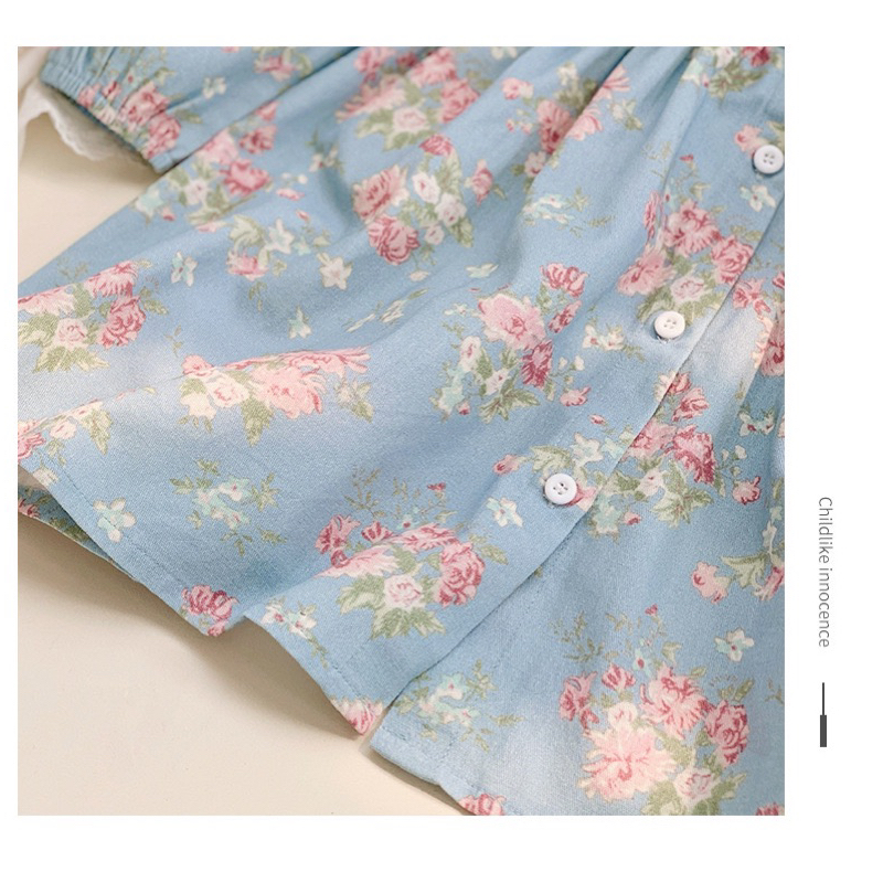 Váy đầm denim cổ sen hàng Quảng châu hoạ tiết hoa nhi phong cách Hàn cho bé từ 1-6 Tuổi