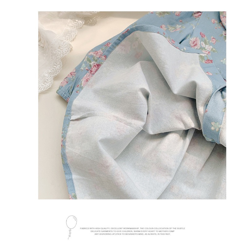 Váy đầm denim cổ sen hàng Quảng châu hoạ tiết hoa nhi phong cách Hàn cho bé từ 1-6 Tuổi