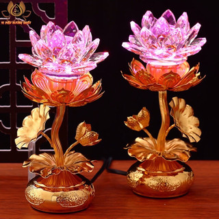 [HÀNG SẴN] CẶP 2 CÂY ĐÈN LED HOA SEN PHA LÊ THỜ CÚNG TRANG TRÍ
