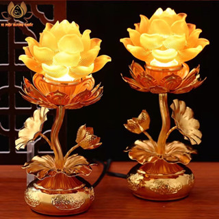 [HÀNG SẴN] CẶP 2 CÂY ĐÈN LED HOA SEN LƯU LY THỜ CÚNG TRANG TRÍ