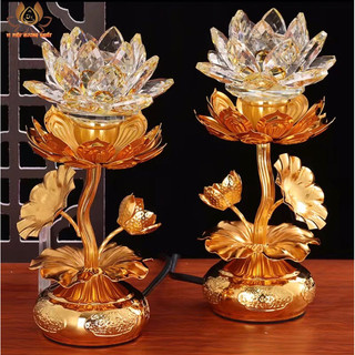 [HÀNG SẴN] CẶP 2 CÂY ĐÈN LED HOA SEN PHA LÊ THỜ CÚNG TRANG TRÍ