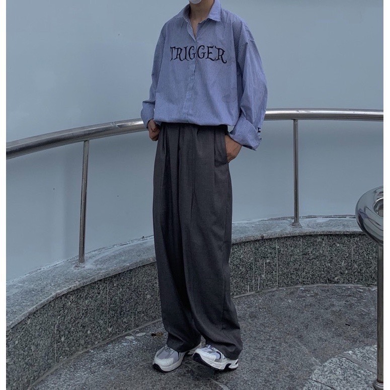 Áo sơmi Xanh tuyệt phẩm 2023 Thêu hoa văn Chữ TRIGGER Cực Đẹp