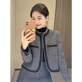 Set dạ tweed ghi xám cao cấp 2 lớp