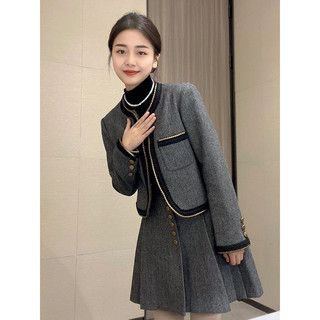 Set dạ tweed ghi xám cao cấp 2 lớp