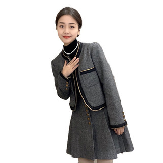 Set dạ tweed ghi xám cao cấp 2 lớp