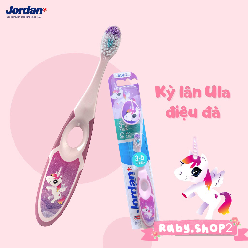 Bàn chải đánh răng Jordan cho bé 3-5 Tuổi màu Tím kỳ lân Ula điệu đà