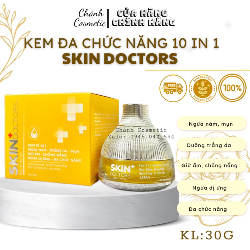 Kem 10 In 1 Skin Doctors Ngừa Nám, Trắng Da, Mụn, Giữ Ẩm, Chống Nắng, Ngừa Dị Ứng, Đa Chức Năng 30g