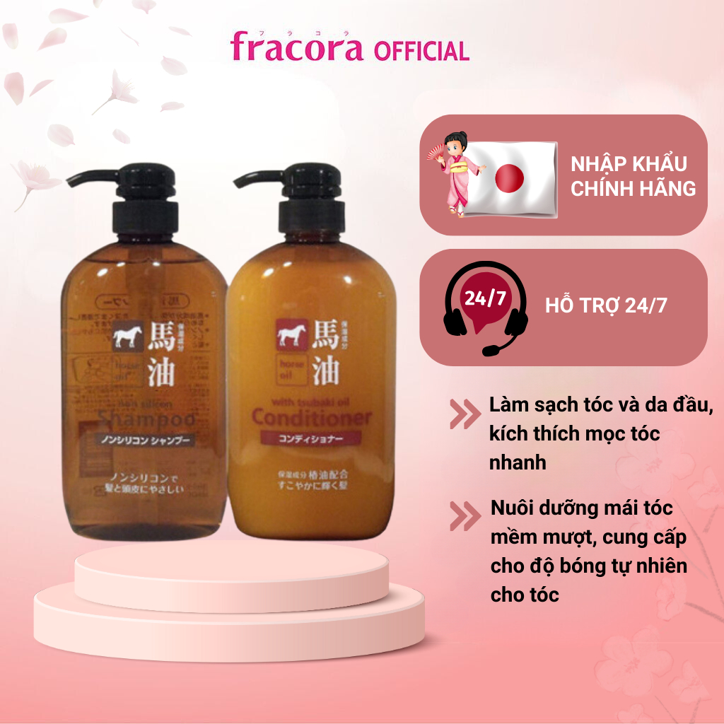 Cặp Dầu Gội/Xả Mỡ Ngựa Dưỡng Tóc Mềm Mượt Horse Oil Non Silicon 600Ml Giảm Khô Xơ, Gãy Rụng
