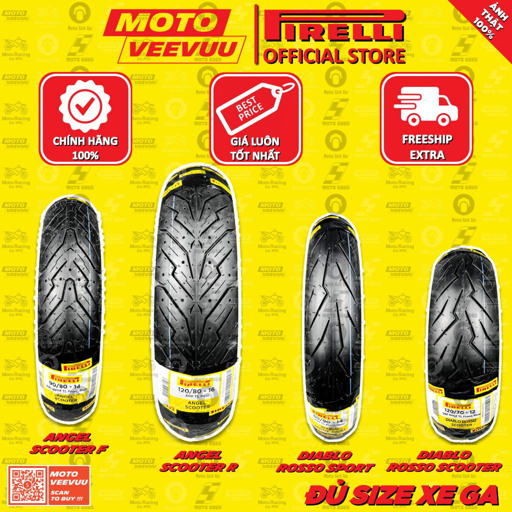 Vỏ lốp xe máy PIRELLI đủ size xe ga Angel Scooter Rosso Sport Scooter  60 70 80 90 100 110 120 130 140 150 10 12 13 14 1