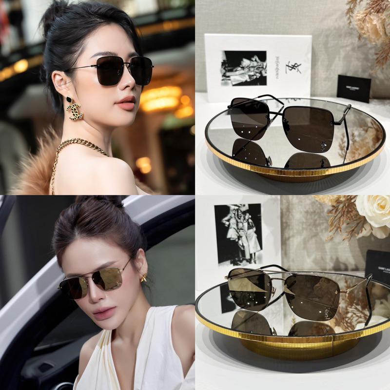 Kính Y.S.L mắt vuông đen- gương gold