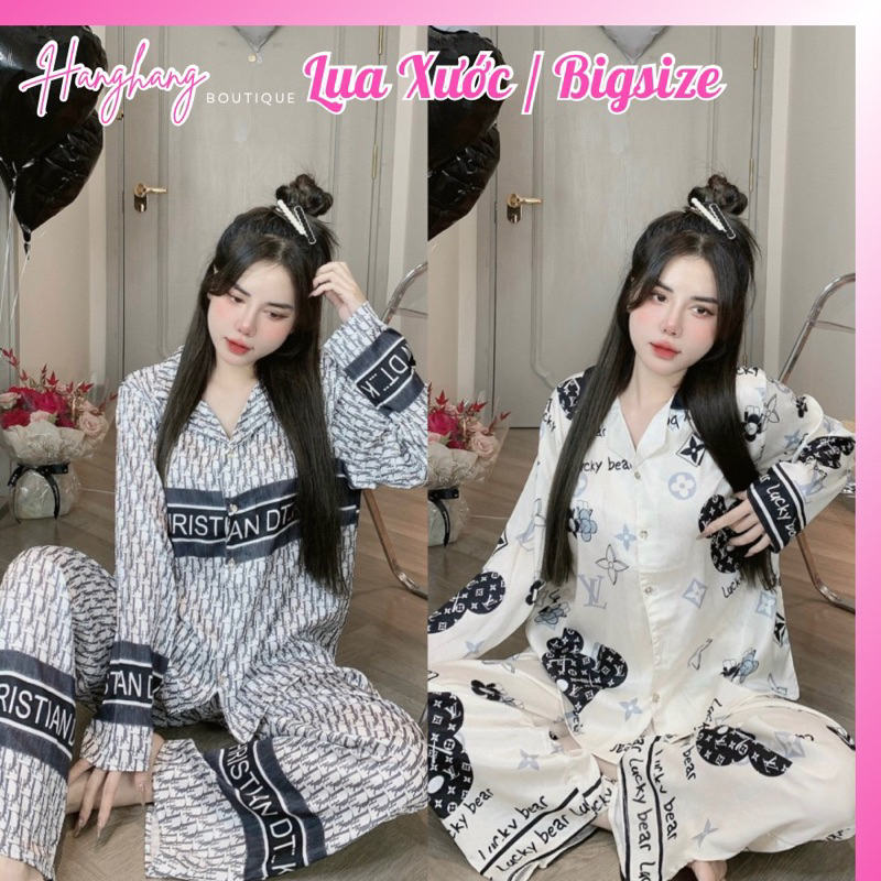Bộ đồ ngủ nữ bigsize 50-75kg, đồ bộ pijama lụa xước dài tay dài nữ mặc nhà giá rẻ, đồ ngủ lụa dài thiết kế thương hiệu
