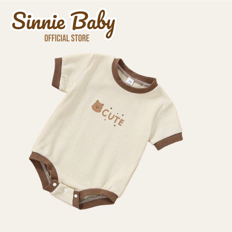 Bodysuit viền nâu Sinnie, body cotton tổ ong cho bé siêu thoáng mát