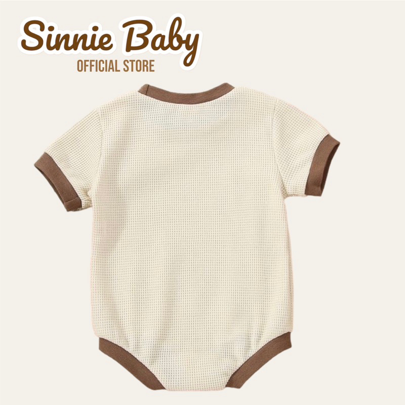 Bodysuit viền nâu Sinnie, body cotton tổ ong cho bé siêu thoáng mát