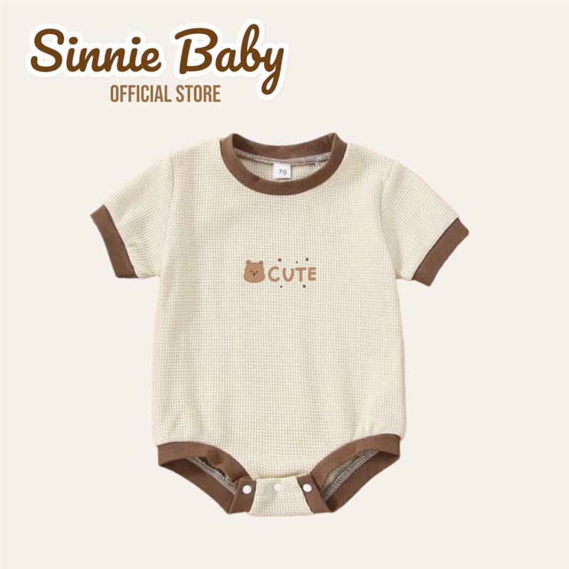 Bodysuit viền nâu Sinnie, body cotton tổ ong cho bé siêu thoáng mát