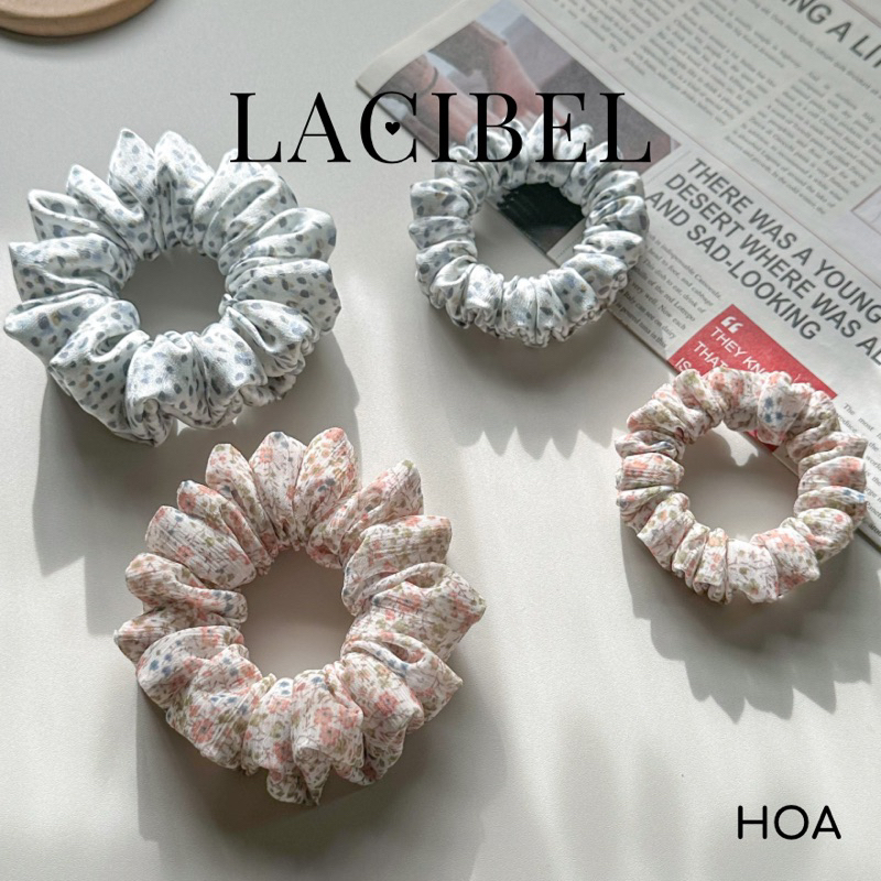 Scrunchies LACIBEL lụa hoa nhí, cột tóc vải handmade