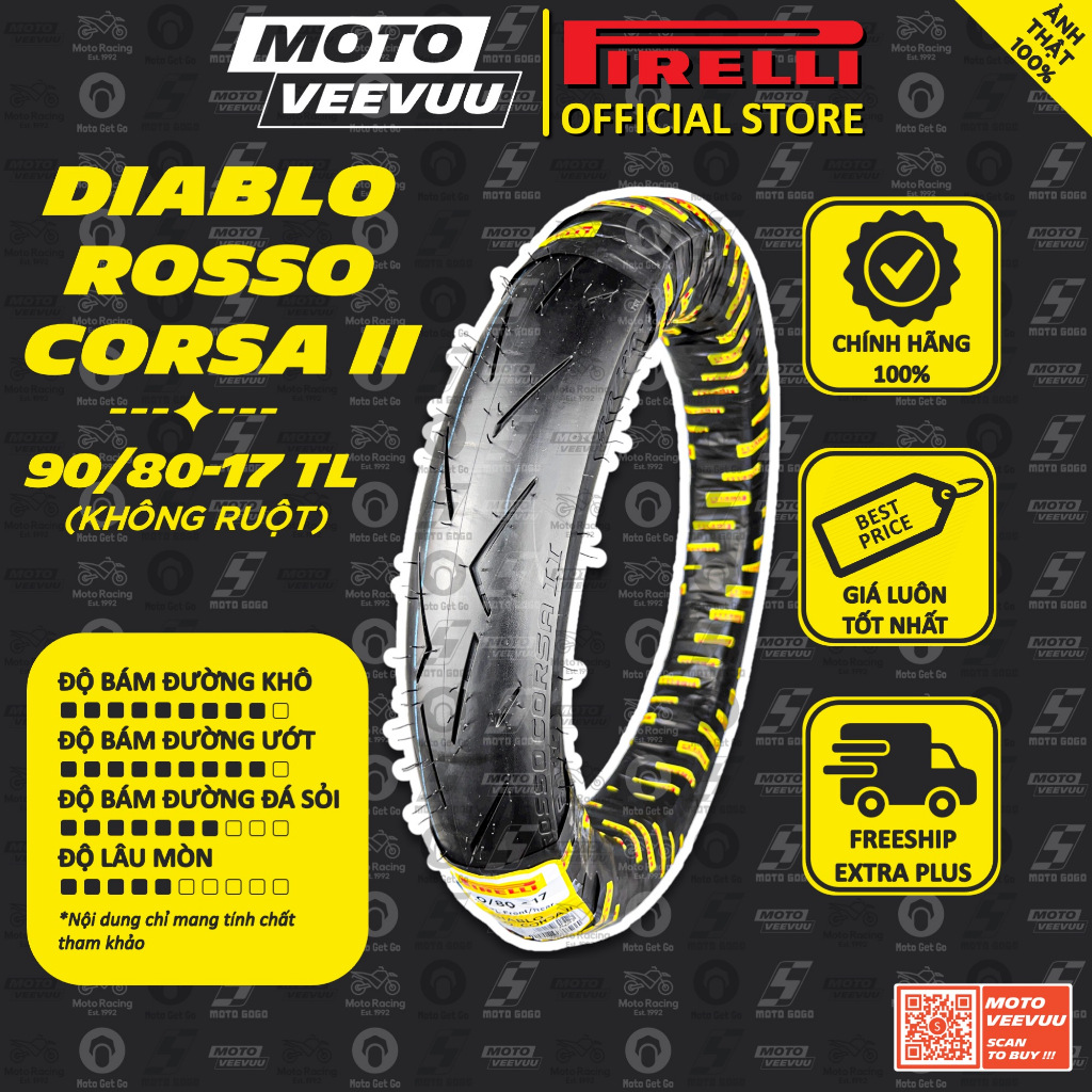 Vỏ lốp xe máy PIRELLI 90/80-17 TL Diablo Rosso Corsa 2 II