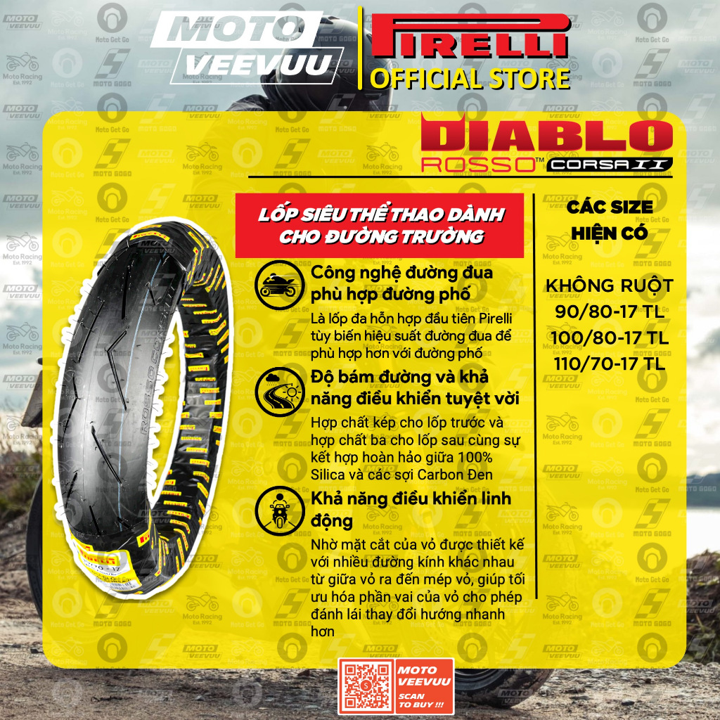 Vỏ lốp xe máy PIRELLI 90/80-17 TL Diablo Rosso Corsa 2 II