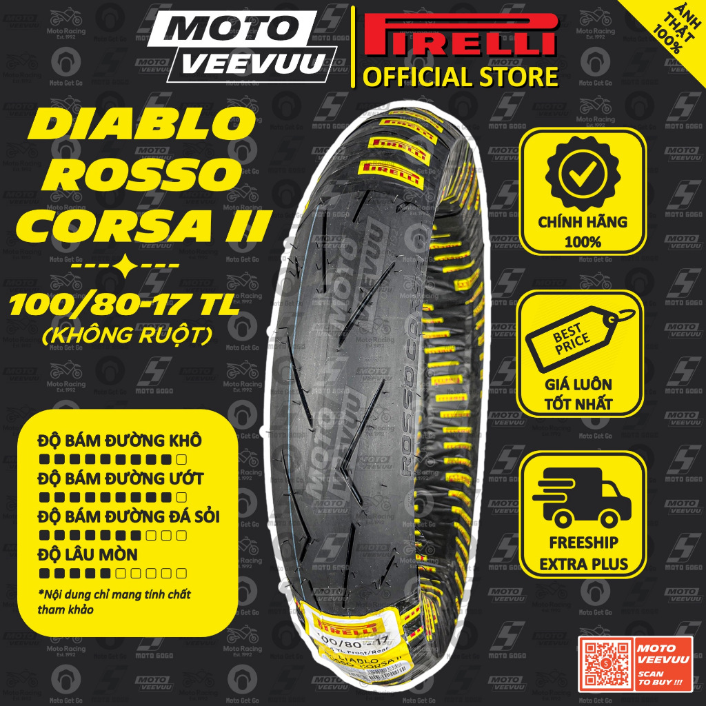 Vỏ lốp xe máy PIRELLI 100/80-17 TL Diablo Rosso Corsa 2 II