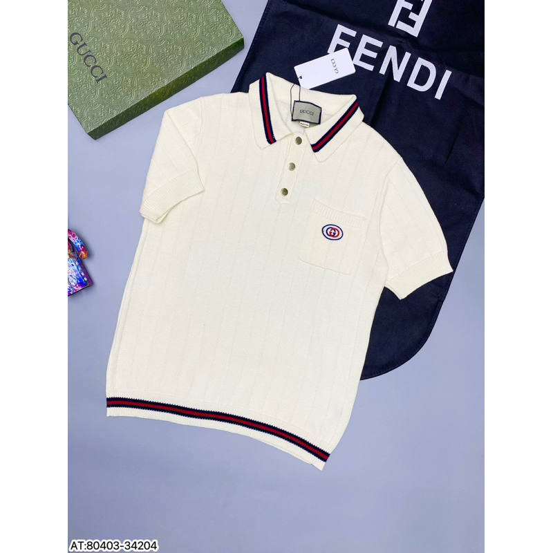 Áo cổ POLO vải dệt logo G.G thêu bản SUPPER hàng QC cao cấp