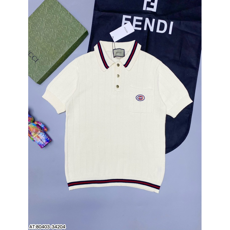 Áo cổ POLO vải dệt logo G.G thêu bản SUPPER hàng QC cao cấp