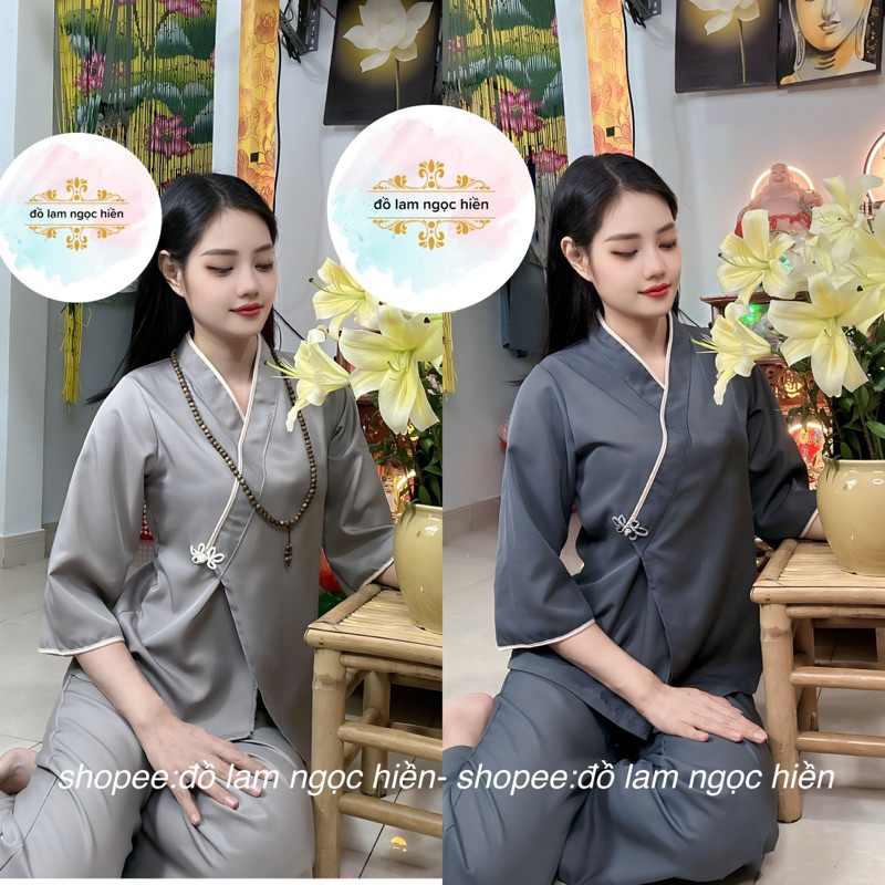 ( 'mẫu mới) Mẫu Đồ Lam Pháp Phục Đi Chùa Nữ Kiểu Đắp Chéo Tà Xéo