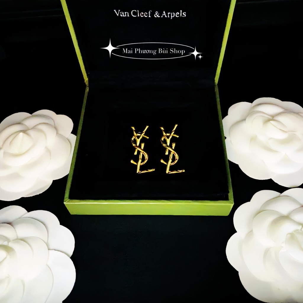 Bông tai LV sang chảnh khuyên tai YLS nữ đính đá cao cấp phụ kiện hoa tai dior Mai Phương Bùi Shop