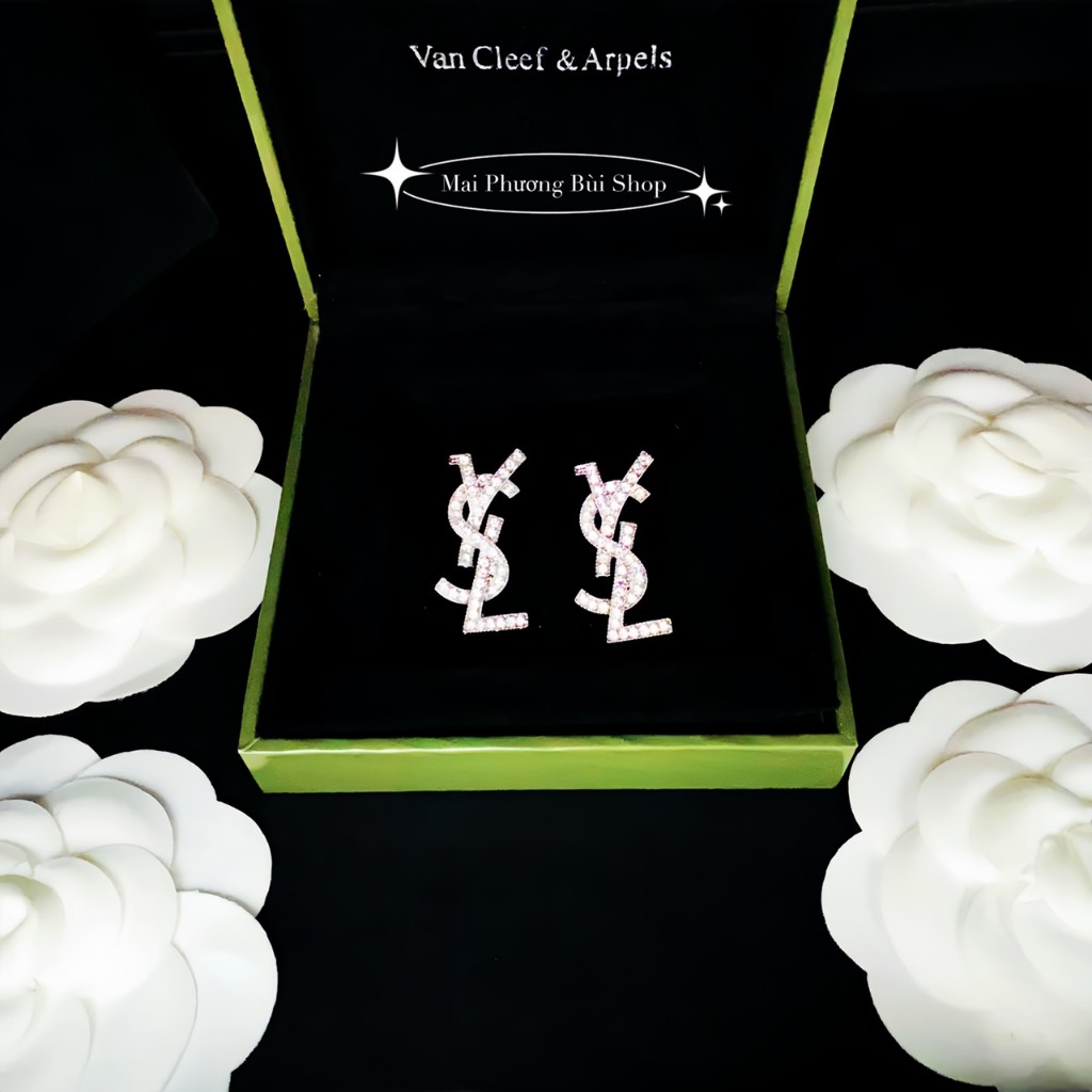 Bông tai LV sang chảnh khuyên tai YLS nữ đính đá cao cấp phụ kiện hoa tai dior Mai Phương Bùi Shop