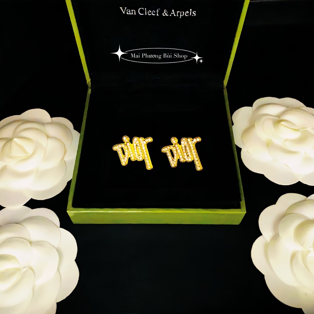 Bông tai LV sang chảnh khuyên tai YLS nữ đính đá cao cấp phụ kiện hoa tai dior Mai Phương Bùi Shop