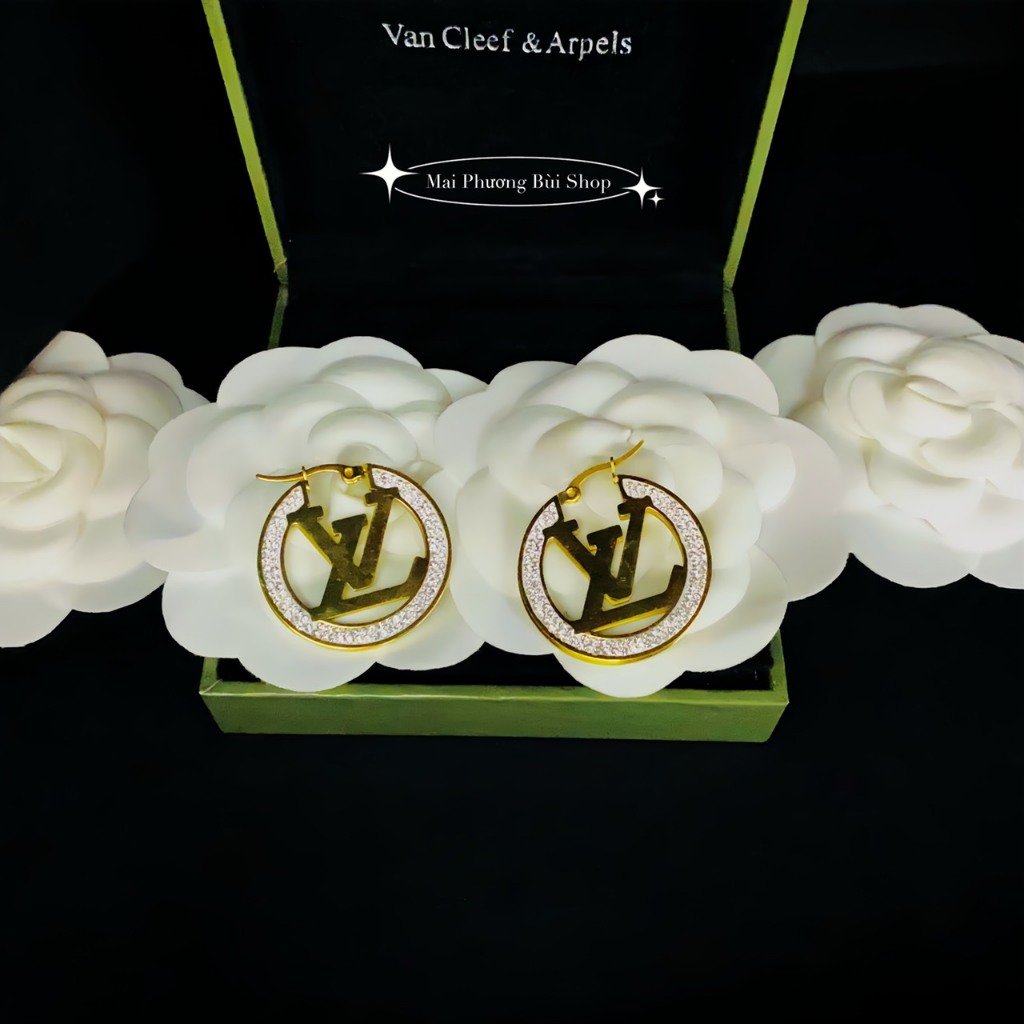 Bông tai LV sang chảnh khuyên tai YLS nữ đính đá cao cấp phụ kiện hoa tai dior Mai Phương Bùi Shop