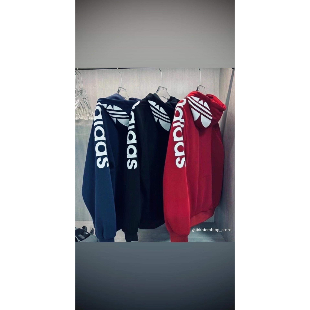 Áo Khoác Adidas Mũ Trùm 2 Lớp Nỉ Cotton Cao Cấp , Hoodie Zip Nam Nữ Form Rộng Unisex