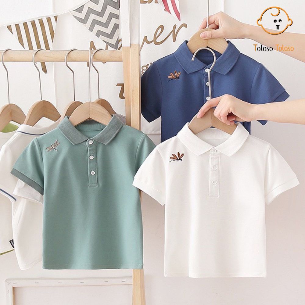 Áo polo cộc tay bé trai chất liệu cotton mềm mát size nhí 8-18kg