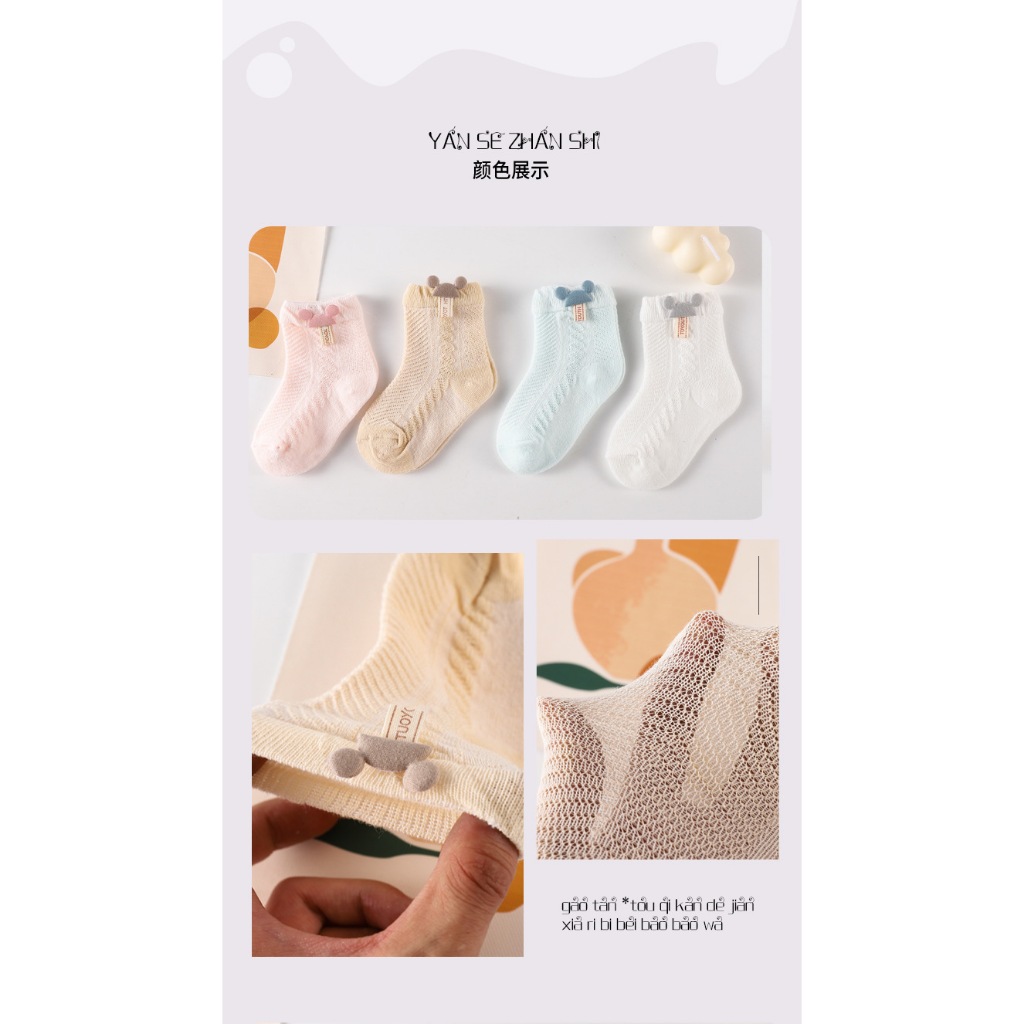 Vớ Tất Cotton Điều Hòa Thoáng Khí In Hình Gấu Cho Bé