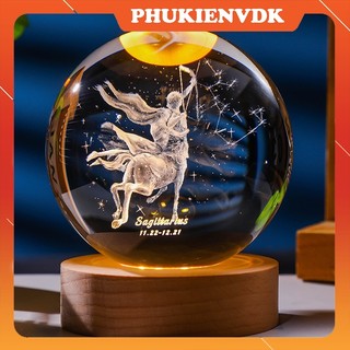 Quả Cầu Pha Lê 12 Cung Hoàng Đạo Chòm Sao Đèn Trang Trí Phòng Ngủ 3D