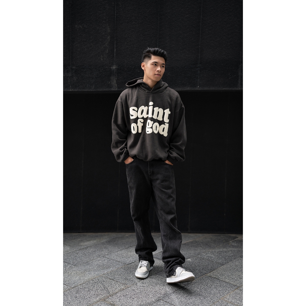 Áo hoodie Saint of god form boxy unisex chữ in phồng nổi, áo hoodie streetwear cao cấp TLS