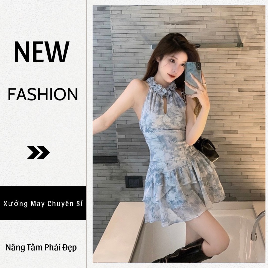 SET ÁO CỔ YẾM KÈM CHÂN VÁY LƯNG CAO 2 TẦNG PHỐI HOA CỔ TH133