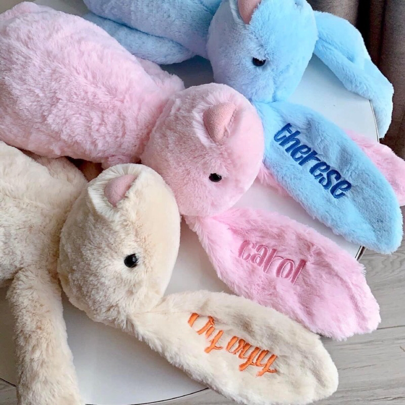 Thỏ bông lông mềm thêu tên cho bé theo yêu cầu, Món quà ý nghĩa, thỏ jellycat thêu tên