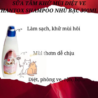 Sữa Tắm Giúp Mượt Lông Khử Mùi Diệt Ve Bọ Chét Rận Hantox Shampoo Nhũ Bạc Mới 300ml Hantox
