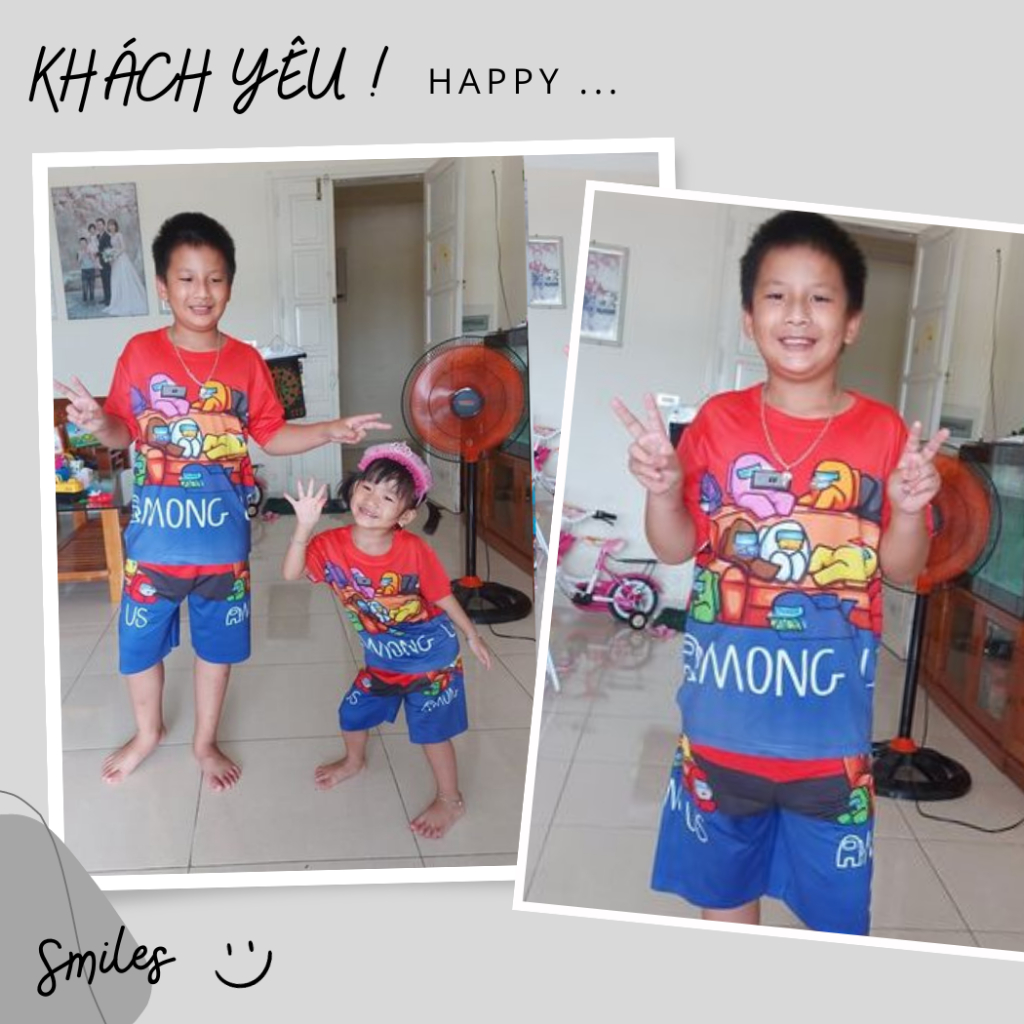 Đồ bộ bé trai thun lạnh mềm mịn, co giãn tốt 3D cộc tay hình Among Us cho bé trai size đại 10-50kg