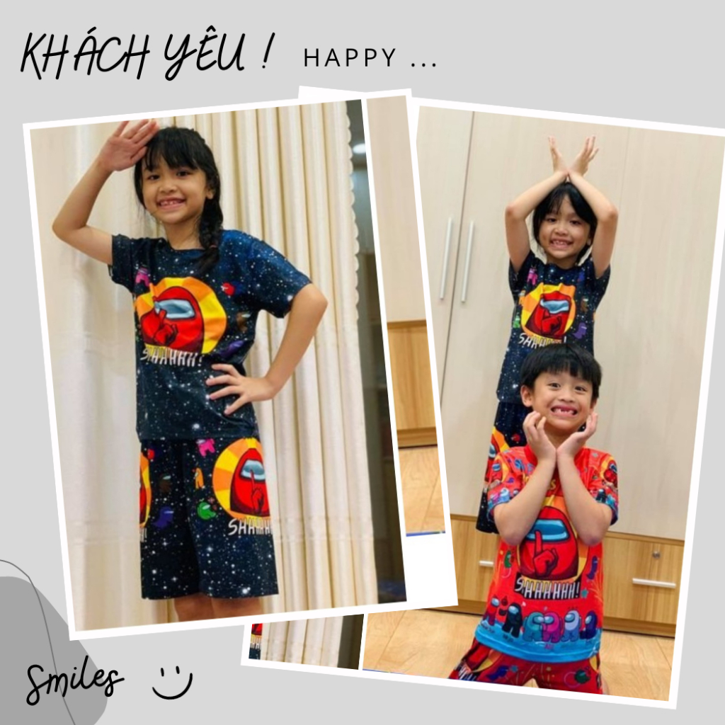 Đồ bộ bé trai thun lạnh mềm mịn, co giãn tốt 3D cộc tay hình Among Us cho bé trai size đại 10-50kg