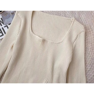 Áo len nữ dài tay xẻ tà chất tăm dáng basic dễ phối đồ