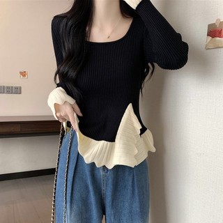 Áo len nữ dài tay xẻ tà chất tăm dáng basic dễ phối đồ