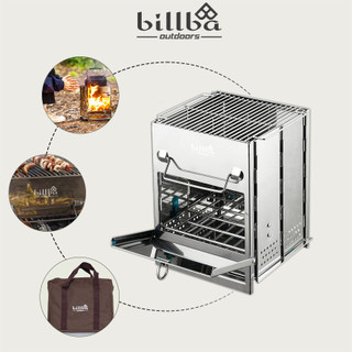 Bếp củi dã ngoại gấp gọn cắm trại. Bếp lò đốt củi bằng thép không gỉ inox 304 có thể xếp gọn dã ngoại BB4420 - Billba ou