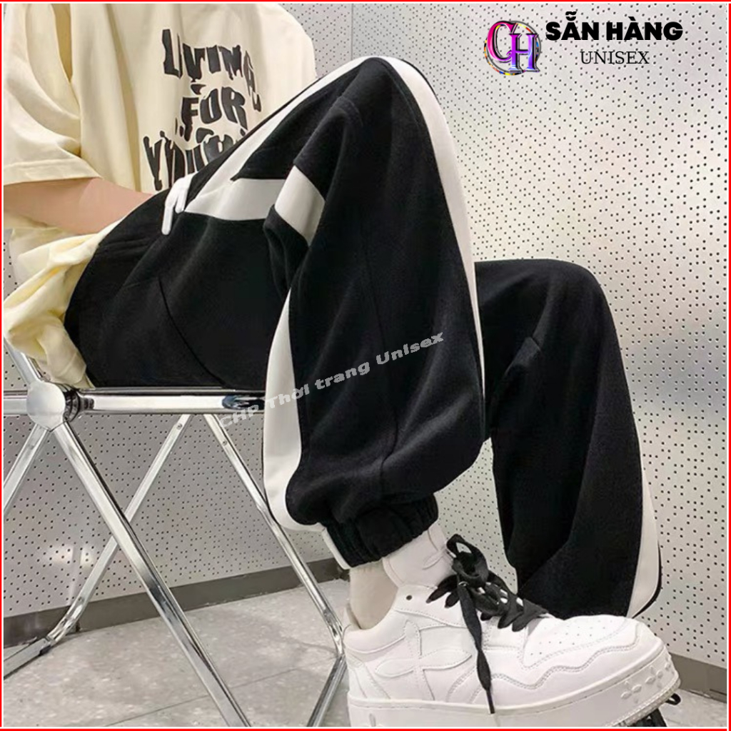 Quần jogger thun nỉ phong cách thể thao hình thật size 40 -75kg ( DRAGON phối sọc ) - CHP
