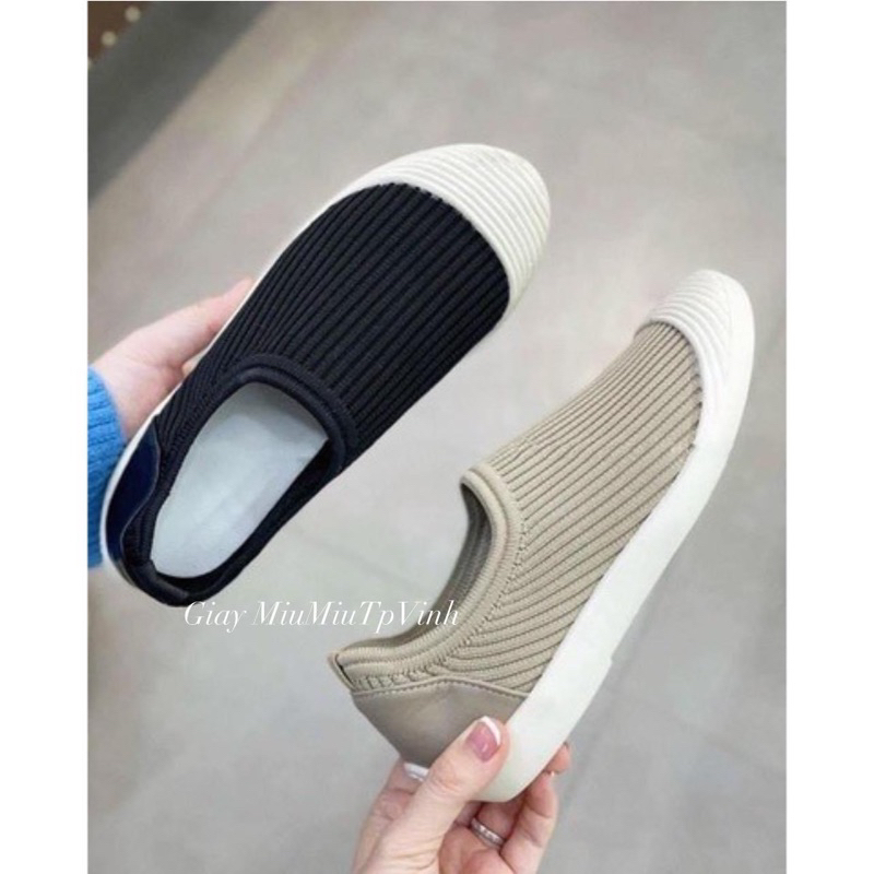 Giày lười nữ MiuMiu vải chun đế cao su đúc siêu êm chân