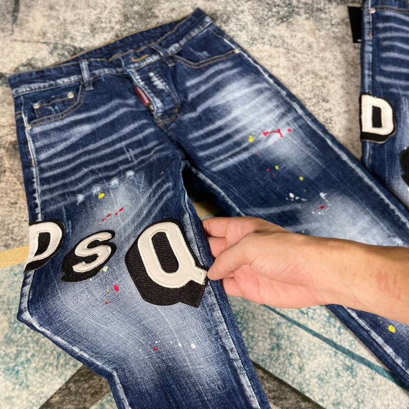 Quần Jean Nam Xanh Wash Bạc Thêu Chữ DSQ Chéo Siêu Hottrend Quần Bò Nam Thời Trang Dehim Vảy Sơn Cao Cấp