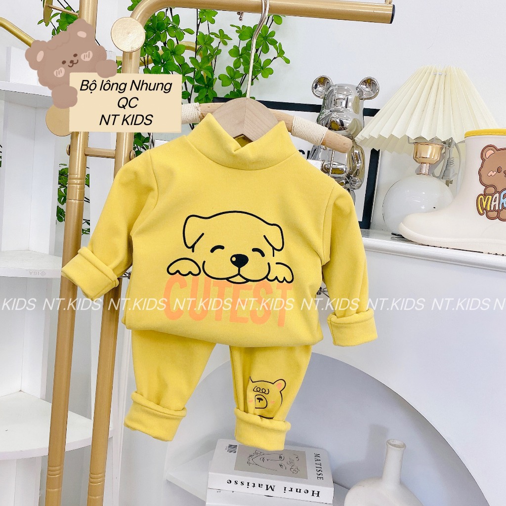 Bộ dài tay bé trai, bé gái - Bộ nỉ nhung giữ nhiệt cho bé trai bé gái7-15kg
