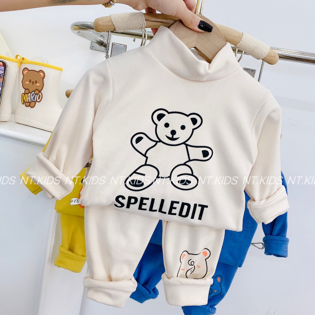 Bộ dài tay bé trai, bé gái - Bộ nỉ nhung giữ nhiệt cho bé trai bé gái7-15kg