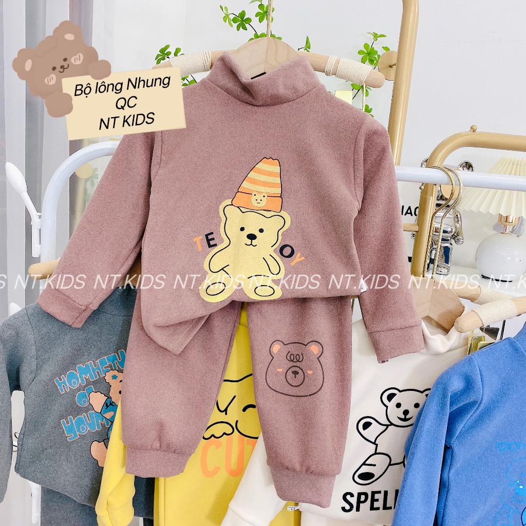Bộ dài tay bé trai, bé gái - Bộ nỉ nhung giữ nhiệt cho bé trai bé gái7-15kg